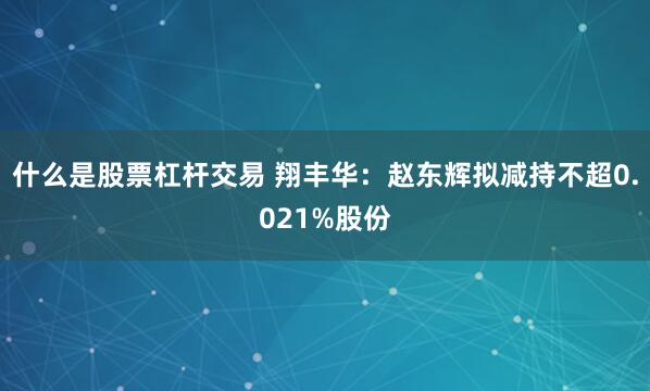 什么是股票杠杆交易 翔丰华：赵东辉拟减持不超0.021%股份